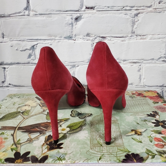 Tory Burch Monroe Red Suede Pumps - Picture 6 of 8